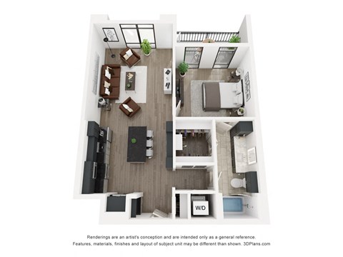 Floor plan for 1 bed, 1 bath, 822 sqft